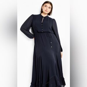 NEW Women's Plus Size Yasmin Maxi Dress City Chic Size 14 Navy Blue Long Sleeve